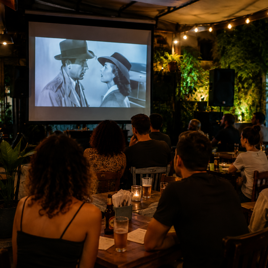 Bares apostam na exibição de filmes para diversificar a programação - Imagem gerada por IA